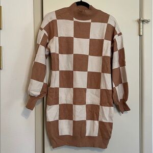 Baltic Born Brown and White Checkered Long Sleeve Dress